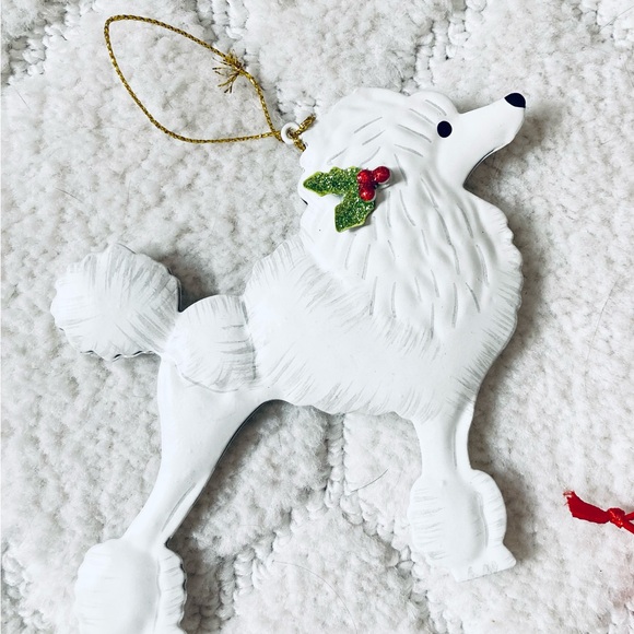 Adorable set of 2 white Poodle Doggy Christmas Ornaments - Picture 7 of 8